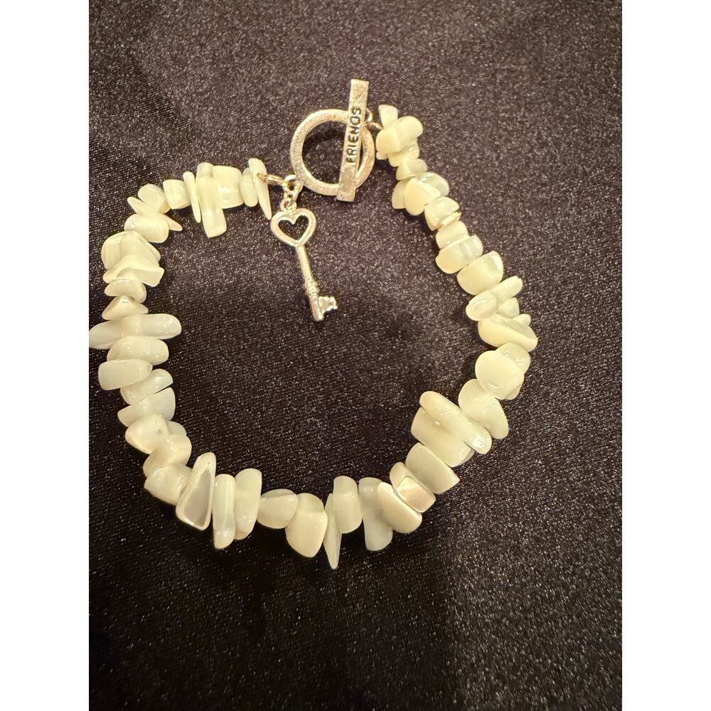 Sterling 925 Milky Quartz chip natural 7”  bracelet with a 925 toggle closure